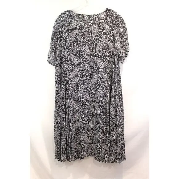 Woman Within Dress Midi Womens size 22W Black Paisley Pleated Pockets - Picture 4 of 7